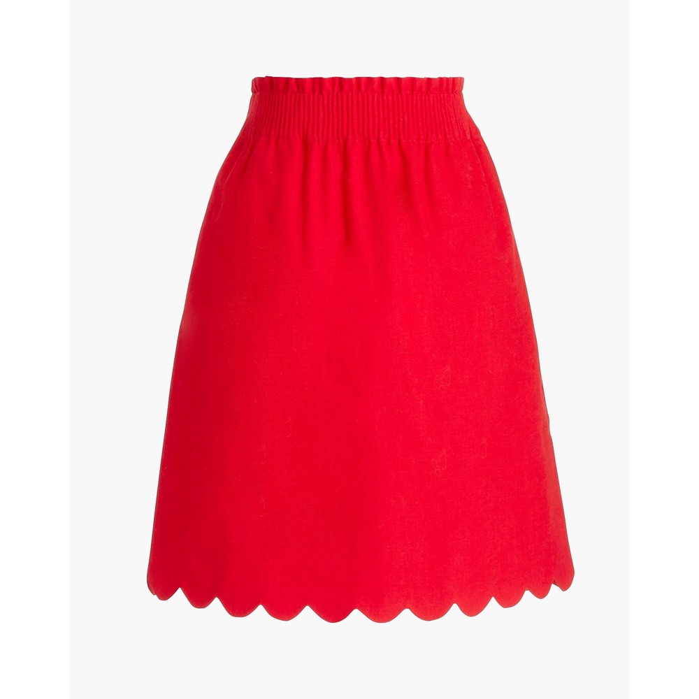 J.Crew Linen Cotton Blend Scalloped Hem Paperbag Waist Red Mini Skirt Size 14